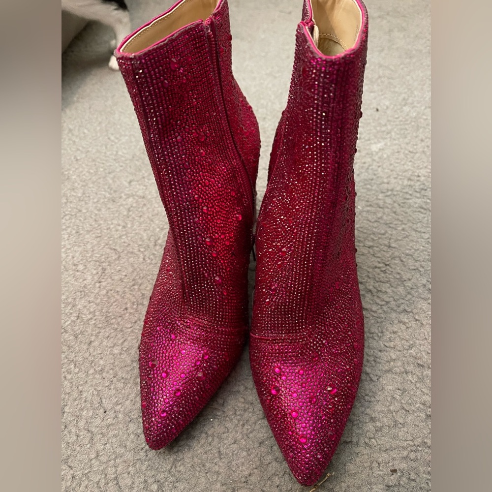 Betsey Johnson Pink Crystal Embellished Pointed Toe Ankle Boots